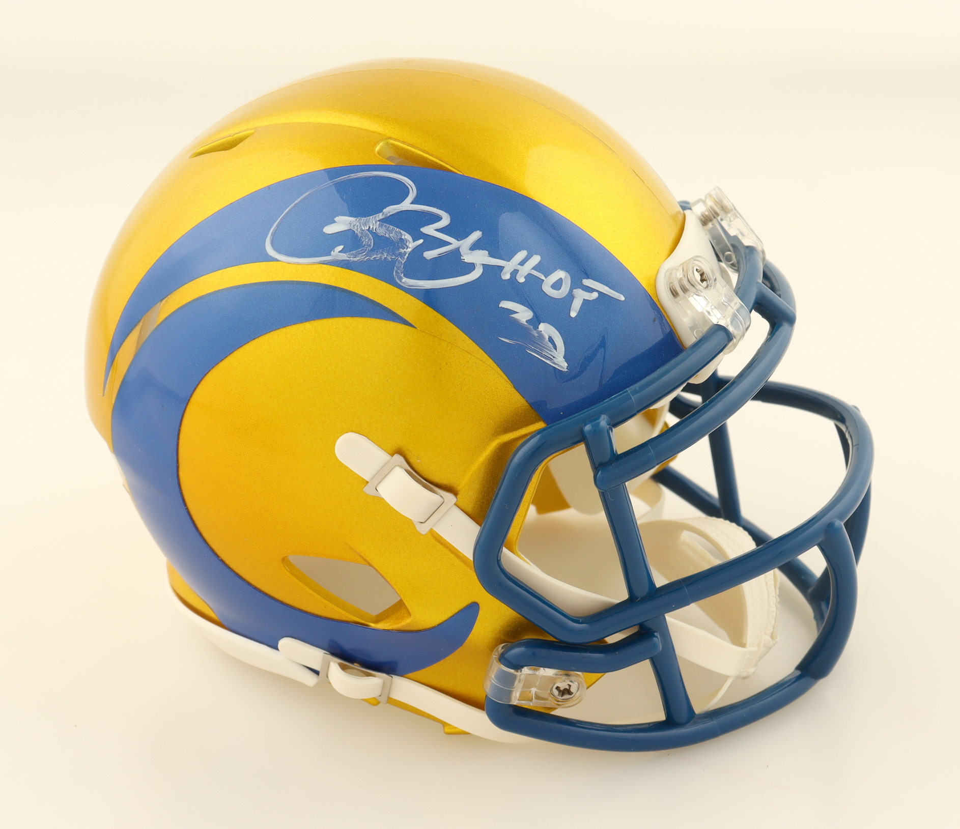 Isaac Bruce Signed Rams Flash Alternate Speed Mini Helmet Inscribed "HOF 20" (Beckett) at PristineAuction.com Isaac Bruce Signed Rams Flash Alternate Speed Mini Helmet Inscribed "HOF 20" (Beckett) at PristineAuction.com