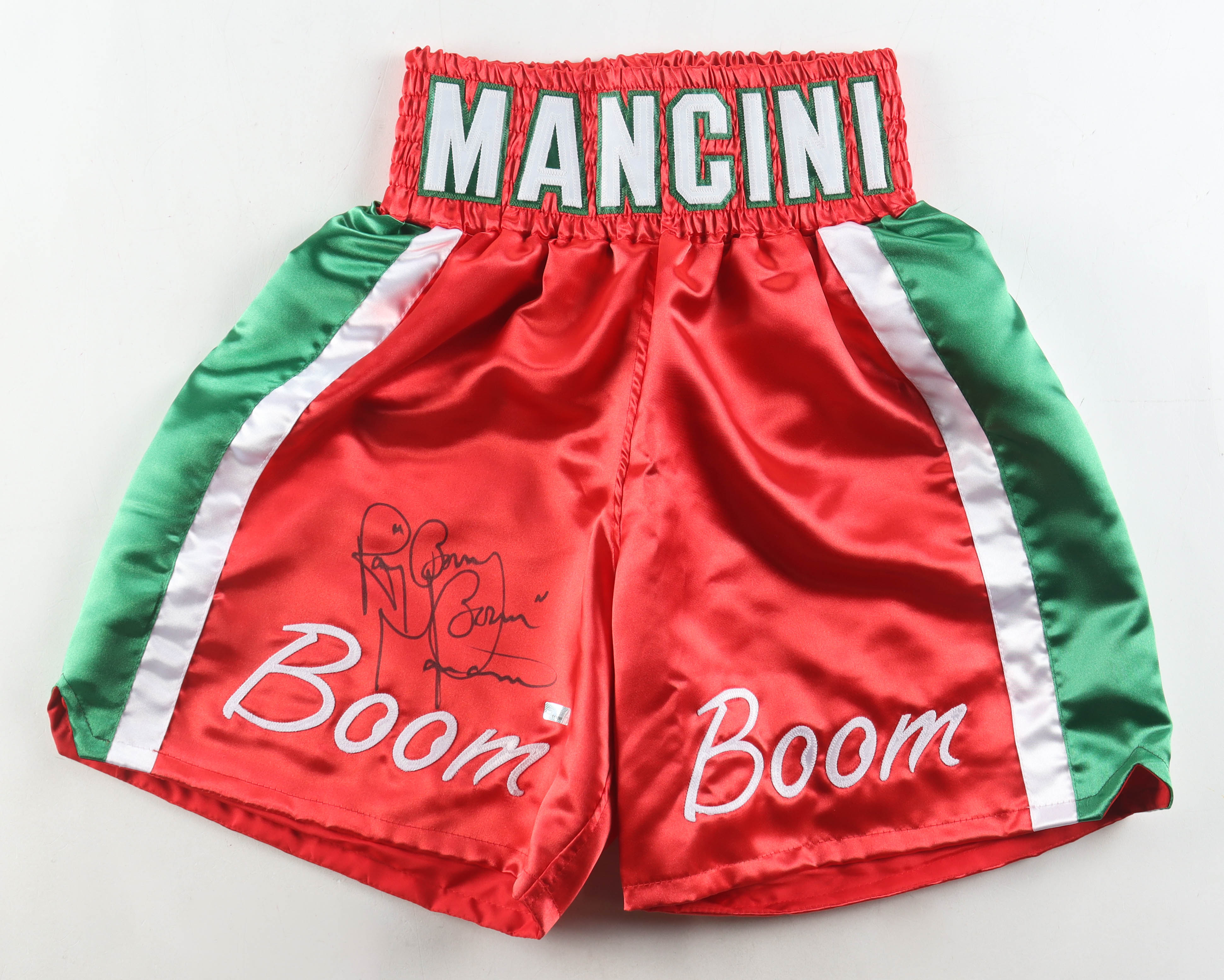 Ray "Boom Boom" Mancini Signed Boxing Trunks (New England Picture) at PristineAuction.com Ray "Boom Boom" Mancini Signed Boxing Trunks (New England Picture) at PristineAuction.com