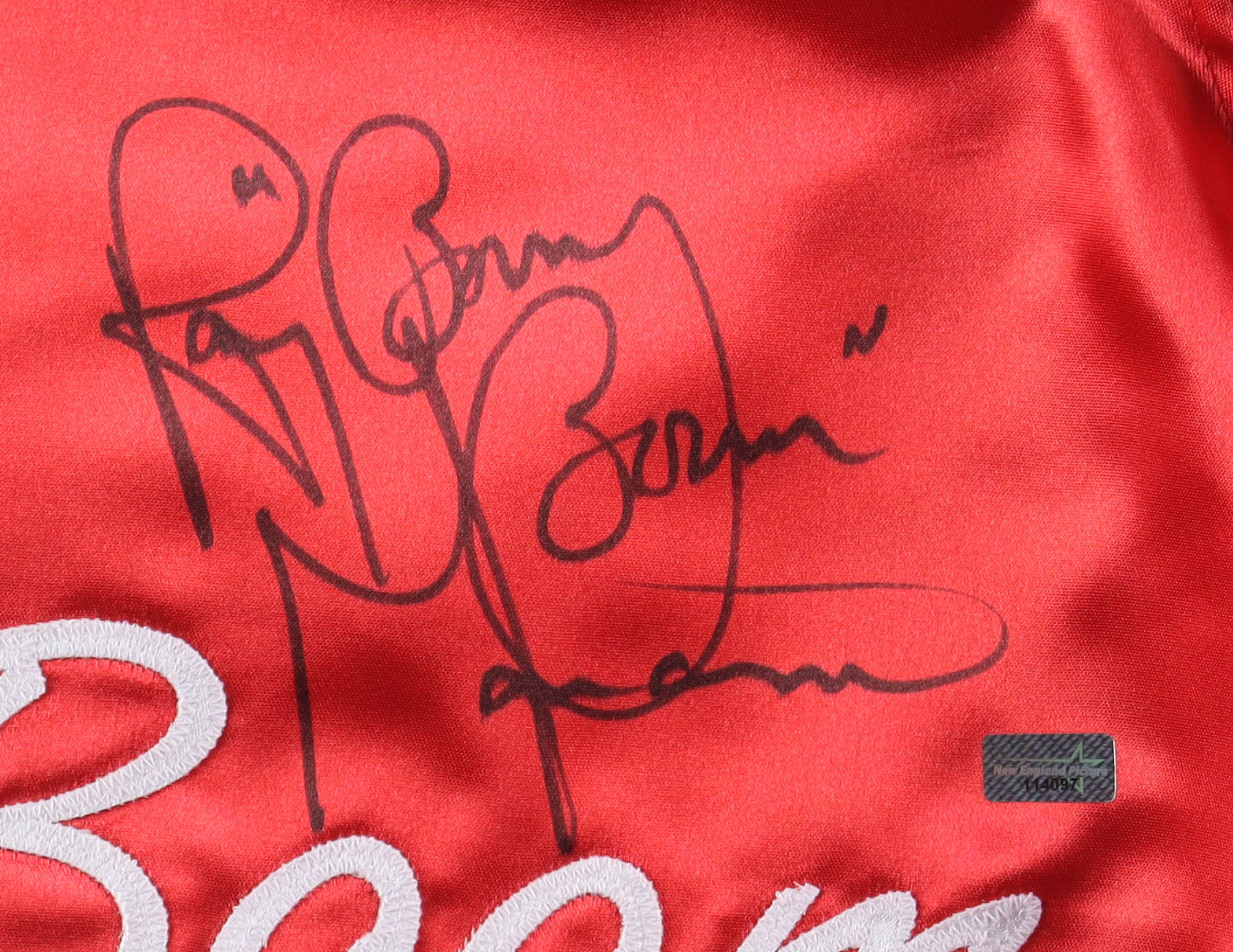 Ray "Boom Boom" Mancini Signed Boxing Trunks (New England Picture) at PristineAuction.com Ray "Boom Boom" Mancini Signed Boxing Trunks (New England Picture) at PristineAuction.com