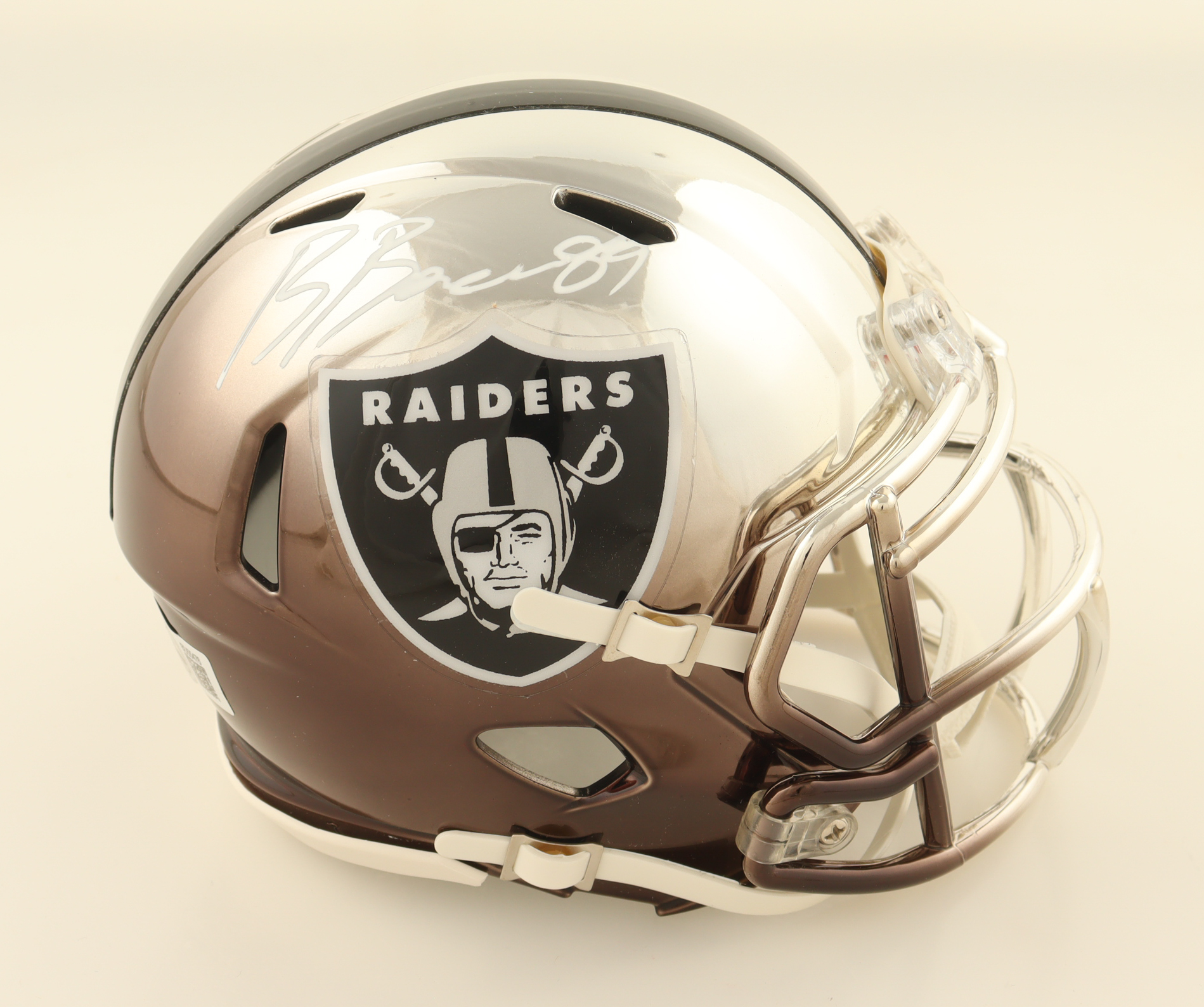 Brock Bowers Signed Raiders Chrome Alternate Speed Mini Helmet (Beckett) at PristineAuction.com Brock Bowers Signed Raiders Chrome Alternate Speed Mini Helmet (Beckett) at PristineAuction.com