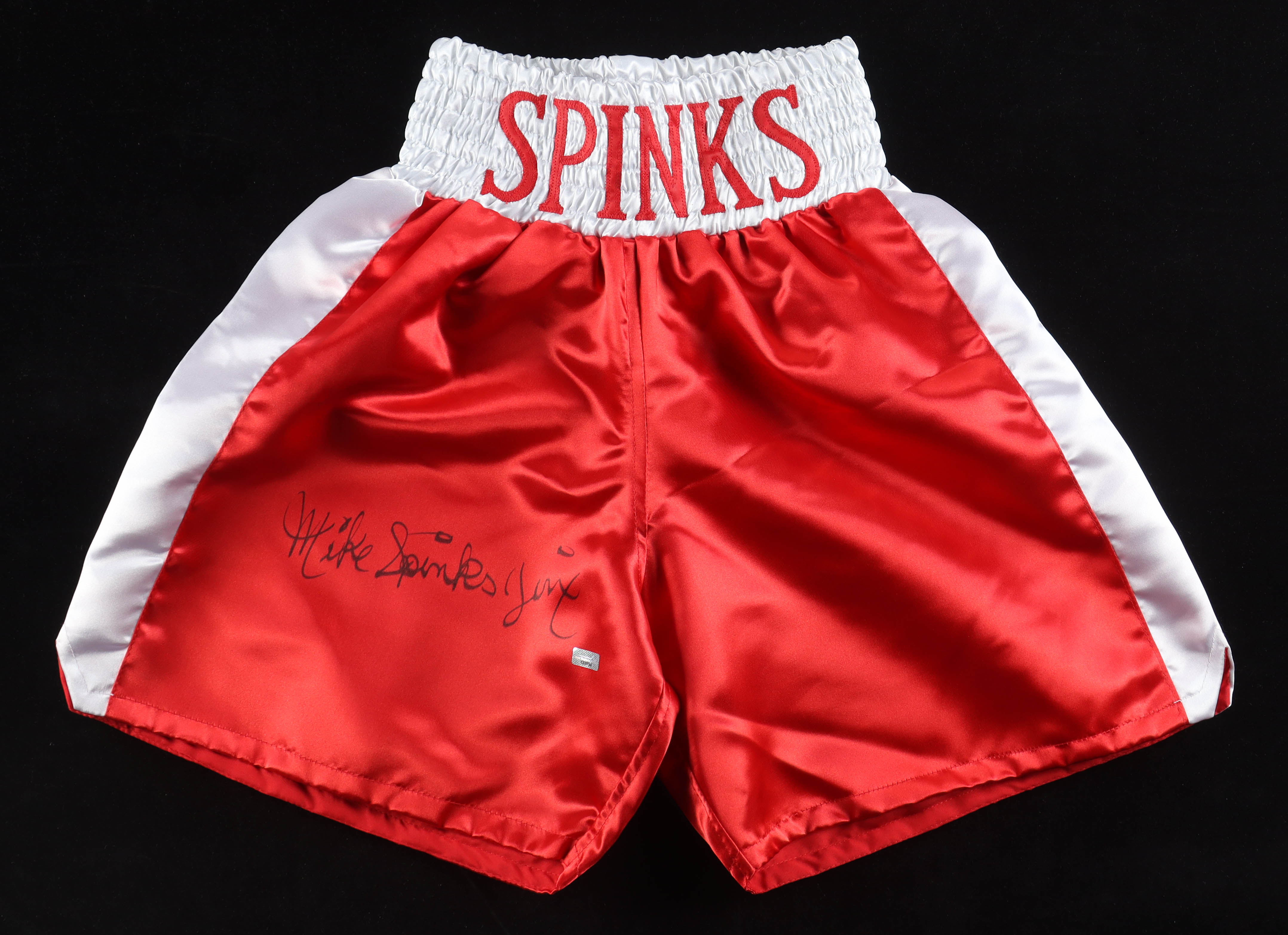 Michael Spinks "Jinx" Signed Boxing Shorts (New England Picture) at PristineAuction.com Michael Spinks "Jinx" Signed Boxing Shorts (New England Picture) at PristineAuction.com