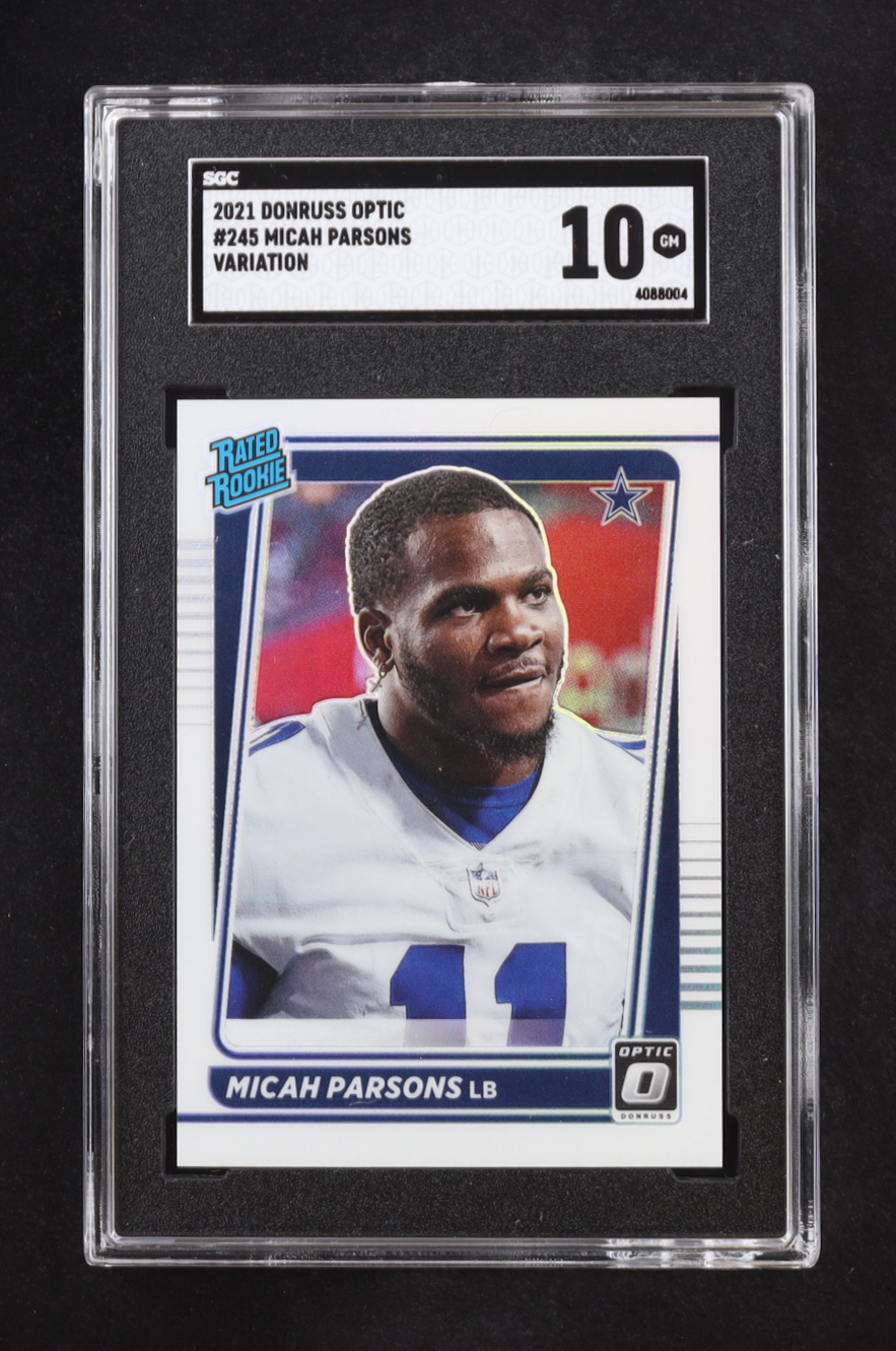 Micah Parsons 2021 Donruss Optic Rated Rookies Holo Variation #245 RC (SGC 10) at PristineAuction.com Micah Parsons 2021 Donruss Optic Rated Rookies Holo Variation #245 RC (SGC 10) at PristineAuction.com