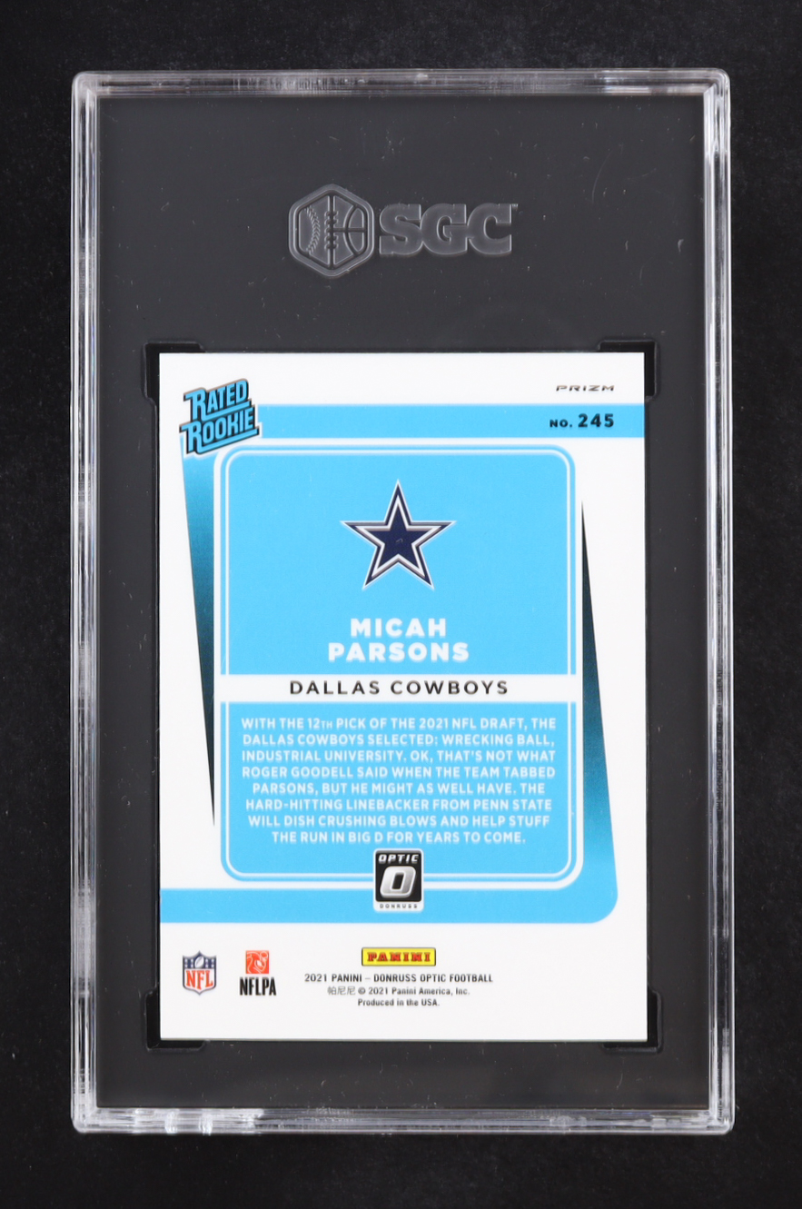 Micah Parsons 2021 Donruss Optic Rated Rookies Holo Variation #245 RC (SGC 10) at PristineAuction.com Micah Parsons 2021 Donruss Optic Rated Rookies Holo Variation #245 RC (SGC 10) at PristineAuction.com