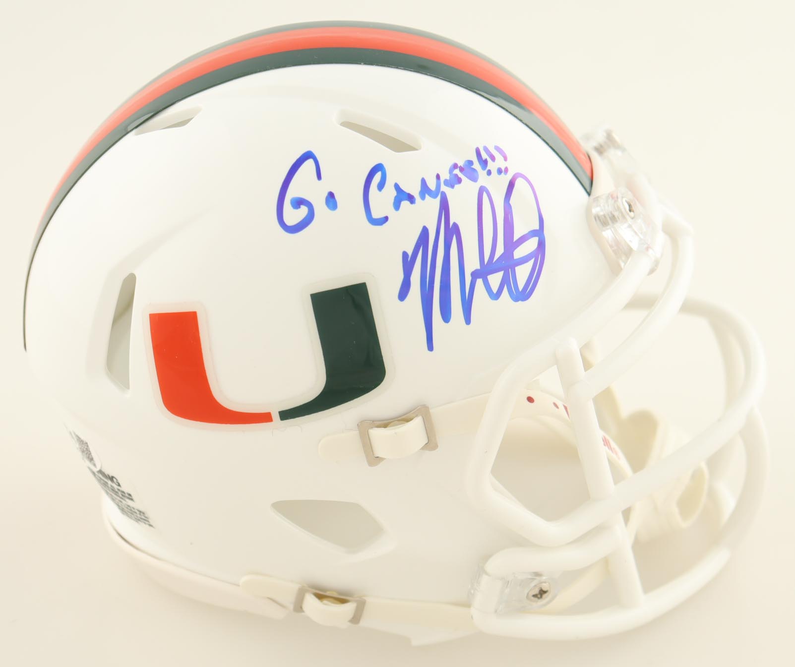 Mario Cristobal Signed Miami Hurricanes Speed Mini Helmet Inscribed "Go Canes!" (JSA) at PristineAuction.com Mario Cristobal Signed Miami Hurricanes Speed Mini Helmet Inscribed "Go Canes!" (JSA) at PristineAuction.com