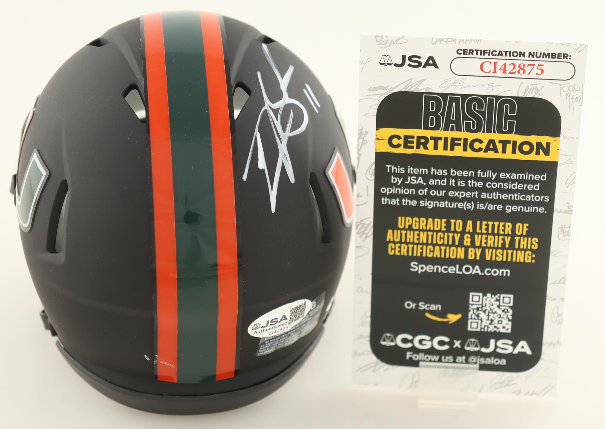 Carson Beck Signed Miami Hurricanes Matte Black Speed Mini Helmet (JSA) at PristineAuction.com Carson Beck Signed Miami Hurricanes Matte Black Speed Mini Helmet (JSA) at PristineAuction.com