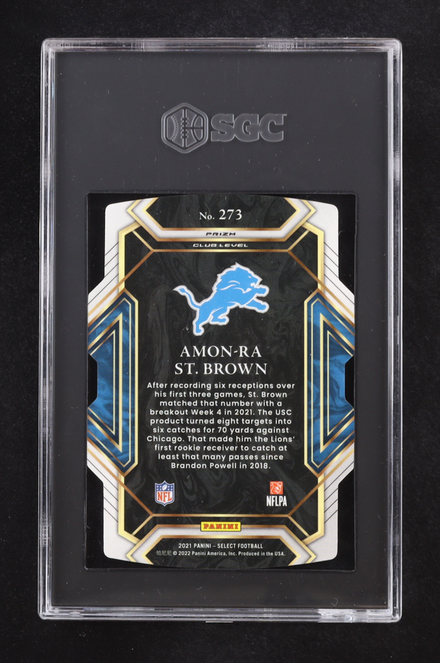 Amon-Ra St. Brown 2021 Select Prizm Black and Gold Die Cut #273 RC (SGC 9.5) at PristineAuction.com Amon-Ra St. Brown 2021 Select Prizm Black and Gold Die Cut #273 RC (SGC 9.5) at PristineAuction.com