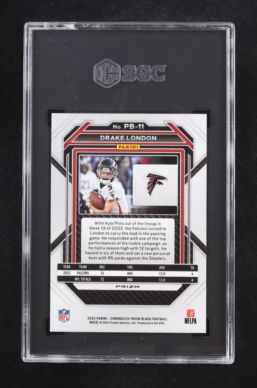 Drake London 2022 Panini Chronicles Prizm Black Silver #11 RC (SGC 9.5) at PristineAuction.com Drake London 2022 Panini Chronicles Prizm Black Silver #11 RC (SGC 9.5) at PristineAuction.com