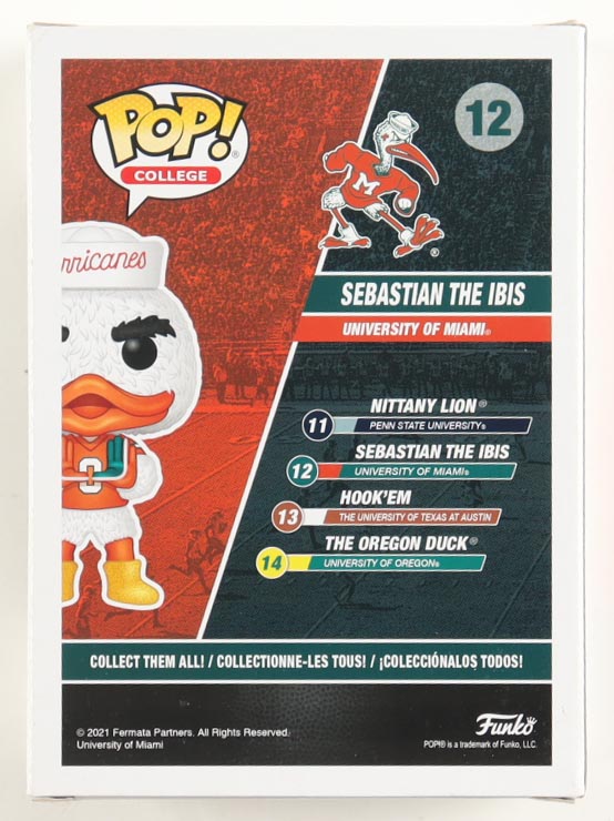 Rueben Bain Jr. Signed "Miami Hurricanes" #12 Sebastian The Ibis Funko Pop! Vinyl Figure (JSA) at PristineAuction.com Rueben Bain Jr. Signed "Miami Hurricanes" #12 Sebastian The Ibis Funko Pop! Vinyl Figure (JSA) at PristineAuction.com