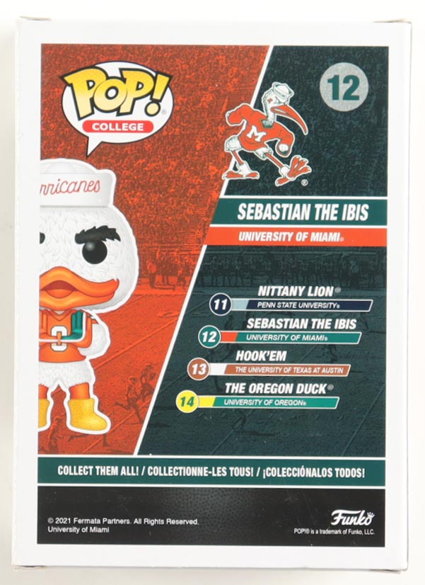 Rueben Bain Jr. Signed "Miami Hurricanes" #12 Sebastian The Ibis Funko Pop! Vinyl Figure (JSA) at PristineAuction.com Rueben Bain Jr. Signed "Miami Hurricanes" #12 Sebastian The Ibis Funko Pop! Vinyl Figure (JSA) at PristineAuction.com