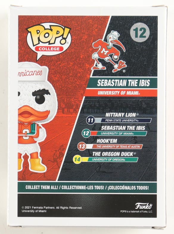 Francis Mauigoa Signed "Miami Hurricanes" #12 Sebastian The Ibis Funko Pop! Vinyl Figure (JSA) at PristineAuction.com Francis Mauigoa Signed "Miami Hurricanes" #12 Sebastian The Ibis Funko Pop! Vinyl Figure (JSA) at PristineAuction.com