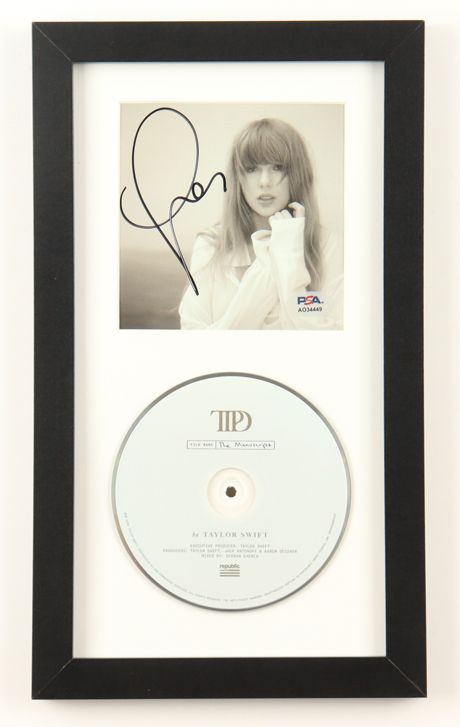 Taylor Swift Signed Custom Framed "The Tortured Poets Department" CD Album Insert Display with Disc (PSA) at PristineAuction.com Taylor Swift Signed Custom Framed "The Tortured Poets Department" CD Album Insert Display with Disc (PSA) at PristineAuction.com