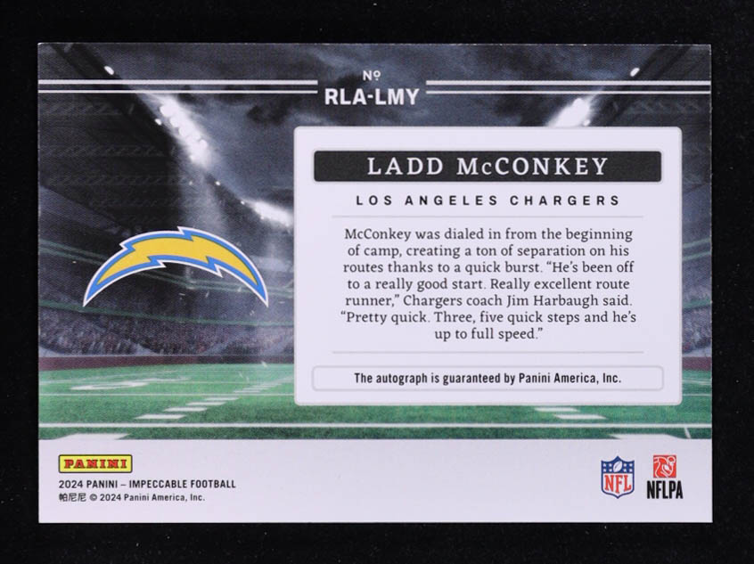 Ladd McConkey 2024 Panini Impeccable Rookie Landscape Autographs Silver #10 #35/49 RC at PristineAuction.com Ladd McConkey 2024 Panini Impeccable Rookie Landscape Autographs Silver #10 #35/49 RC at PristineAuction.com