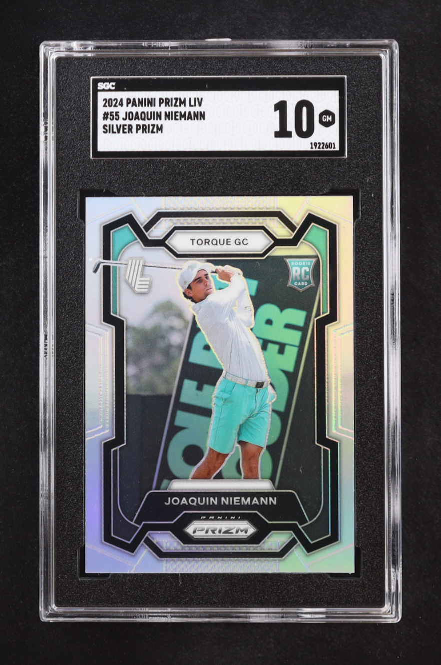 Joaquin Niemann 2024 Panini Prizm LIV Prizms Silver #55 RC (SGC 10) at PristineAuction.com Joaquin Niemann 2024 Panini Prizm LIV Prizms Silver #55 RC (SGC 10) at PristineAuction.com