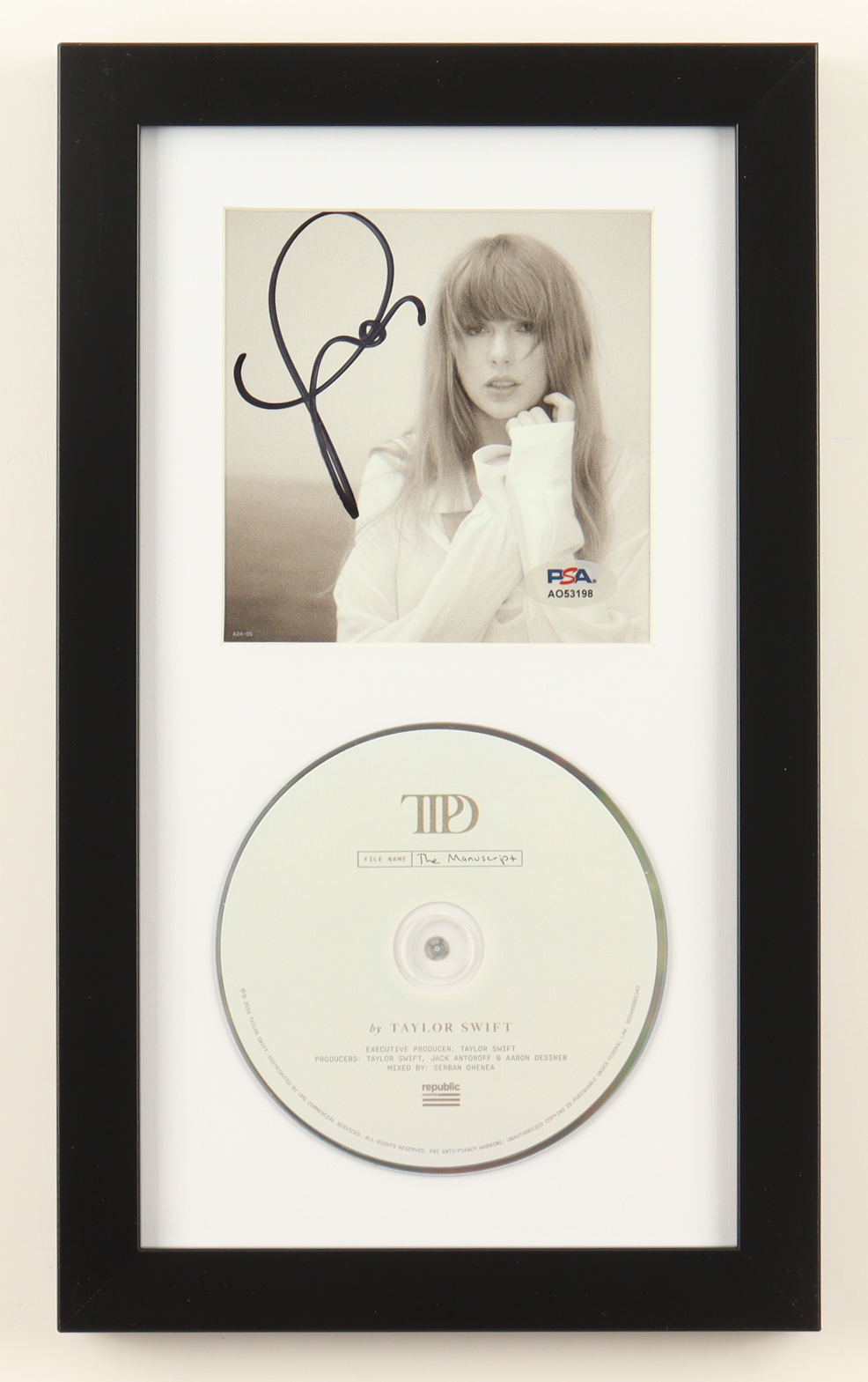 Taylor Swift Signed Custom Framed "The Tortured Poets Department" CD Album Insert Display with Disc (PSA) at PristineAuction.com Taylor Swift Signed Custom Framed "The Tortured Poets Department" CD Album Insert Display with Disc (PSA) at PristineAuction.com