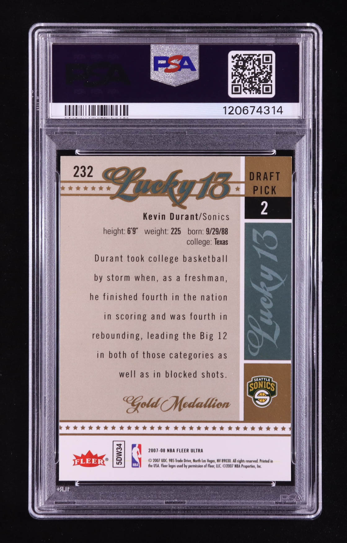 Kevin Durant 2007-08 Ultra SE Gold Medallion #232 RC (PSA 9) at PristineAuction.com Kevin Durant 2007-08 Ultra SE Gold Medallion #232 RC (PSA 9) at PristineAuction.com
