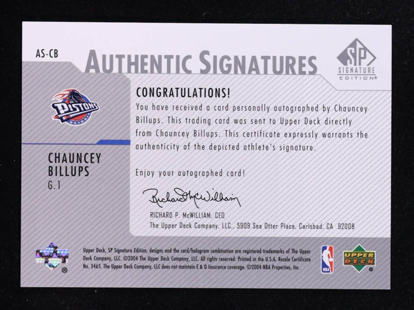 Chauncey Billups 2003-04 SP Authentic Signatures #CB at PristineAuction.com Chauncey Billups 2003-04 SP Authentic Signatures #CB at PristineAuction.com