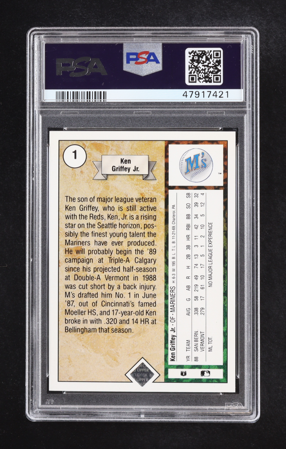 Ken Griffey Jr. 1989 Upper Deck #1 RC (PSA 9) at PristineAuction.com Ken Griffey Jr. 1989 Upper Deck #1 RC (PSA 9) at PristineAuction.com