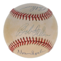 Bob Feller, Bob Lemon & Warren Spahn Signed OAL Baseball (JSA) at PristineAuction.com
