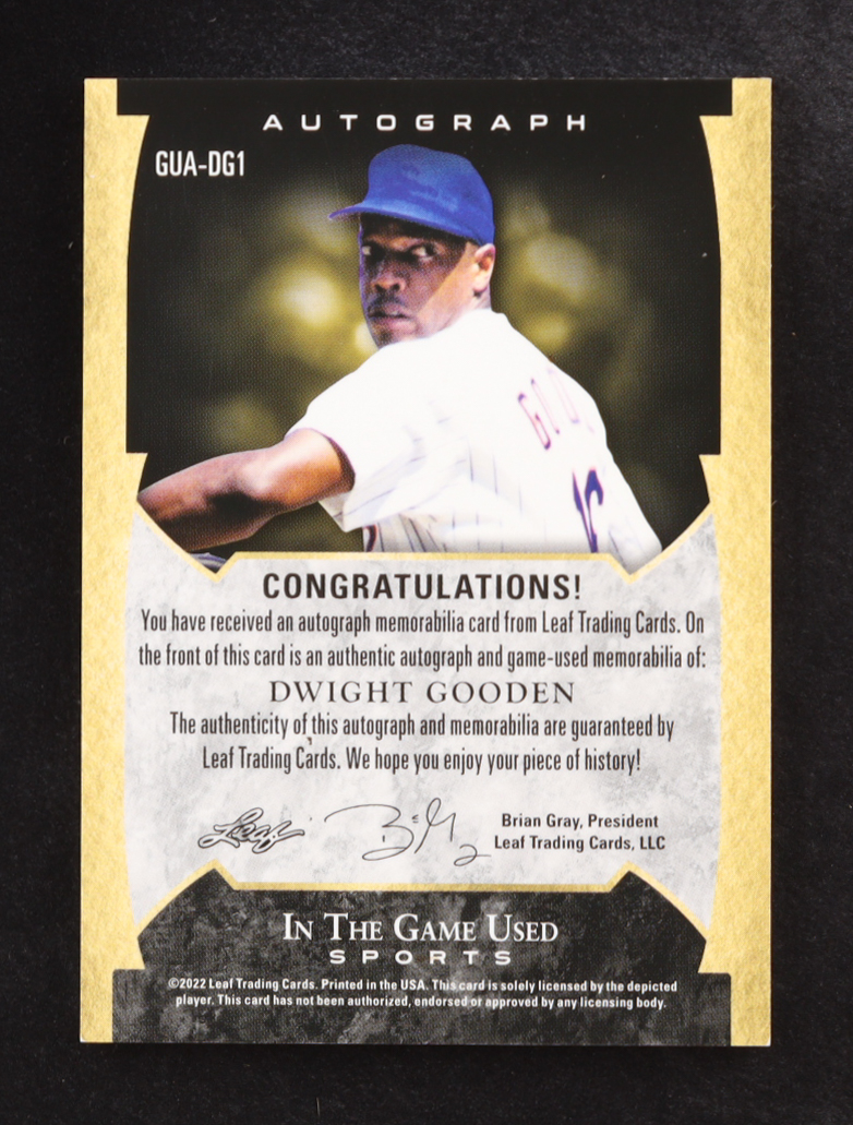 Dwight Gooden 2022 Leaf ITG Used Sports Autograph Red Pattern #GUADG1 #44/45 at PristineAuction.com Dwight Gooden 2022 Leaf ITG Used Sports Autograph Red Pattern #GUADG1 #44/45 at PristineAuction.com