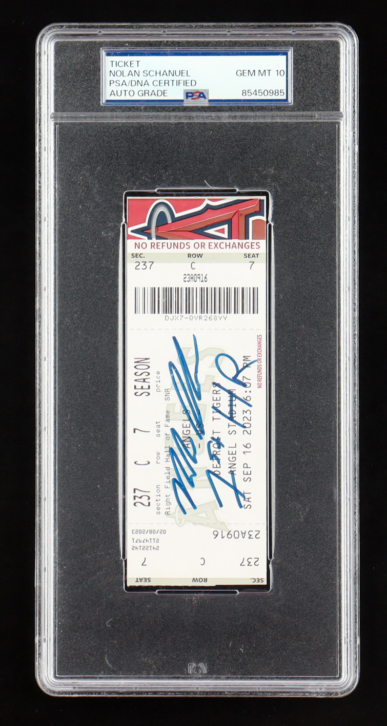 Nolan Schanuel Signed 2023 Angel Stadium Ticket Stub Inscribed "1st HR" (PSA | Auto 10) at PristineAuction.com Nolan Schanuel Signed 2023 Angel Stadium Ticket Stub Inscribed "1st HR" (PSA | Auto 10) at PristineAuction.com