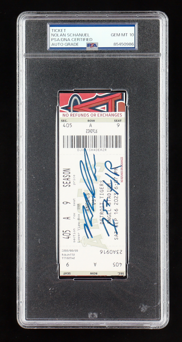 Nolan Schanuel Signed 2023 Angel Stadium Ticket Stub Inscribed "1st HR" (PSA | Auto 10) at PristineAuction.com Nolan Schanuel Signed 2023 Angel Stadium Ticket Stub Inscribed "1st HR" (PSA | Auto 10) at PristineAuction.com