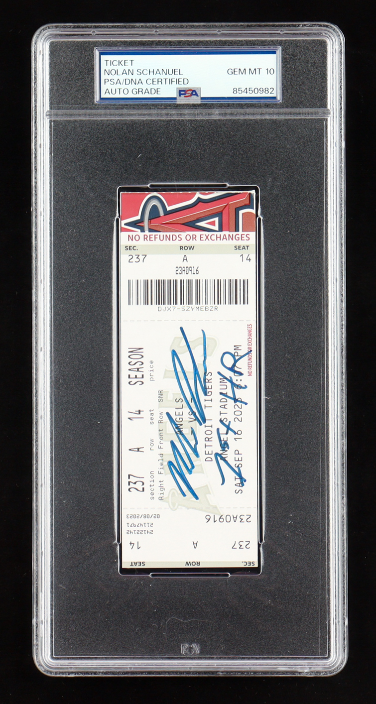 Nolan Schanuel Signed 2023 Angel Stadium Ticket Stub Inscribed "1st HR" (PSA | Auto 10) at PristineAuction.com Nolan Schanuel Signed 2023 Angel Stadium Ticket Stub Inscribed "1st HR" (PSA | Auto 10) at PristineAuction.com