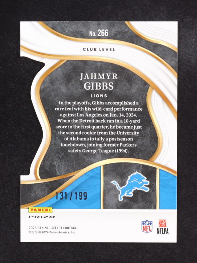 Jahmyr Gibbs 2023 Select Prizm White Die Cut #266 RC #131/199 at PristineAuction.com Jahmyr Gibbs 2023 Select Prizm White Die Cut #266 RC #131/199 at PristineAuction.com