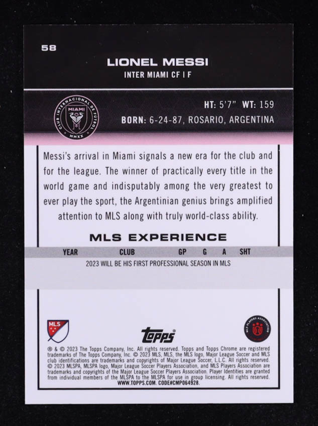 Lionel Messi 2023 Topps Chrome MLS Aqua Lava Refractors #58 #004/125 at PristineAuction.com Lionel Messi 2023 Topps Chrome MLS Aqua Lava Refractors #58 #004/125 at PristineAuction.com