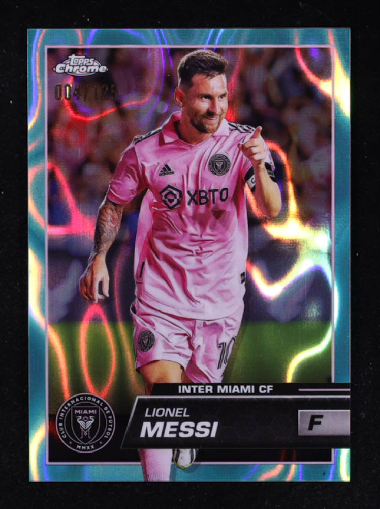 Lionel Messi 2023 Topps Chrome MLS Aqua Lava Refractors #58 #004/125