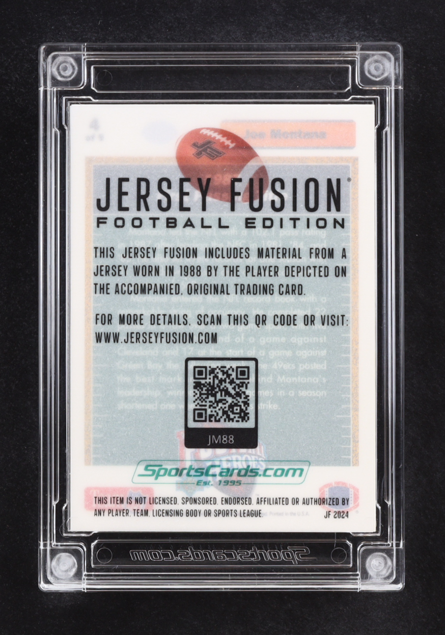 Joe Montana 2024 Jersey Fusion Football Legends Game Used Swatch #JM88 at PristineAuction.com Joe Montana 2024 Jersey Fusion Football Legends Game Used Swatch #JM88 at PristineAuction.com