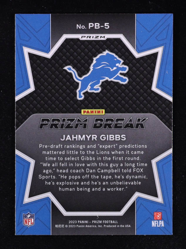 Jahmyr Gibbs 2023 Panini Prizm Prizm Break Prizms Green #5 RC at PristineAuction.com Jahmyr Gibbs 2023 Panini Prizm Prizm Break Prizms Green #5 RC at PristineAuction.com