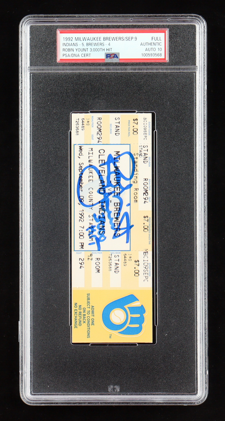 Robin Yount Signed 1992 Brewers Ticket Inscribed "3,000th Hit" (PSA | Autograph Graded PSA 10) at PristineAuction.com Robin Yount Signed 1992 Brewers Ticket Inscribed "3,000th Hit" (PSA | Autograph Graded PSA 10) at PristineAuction.com