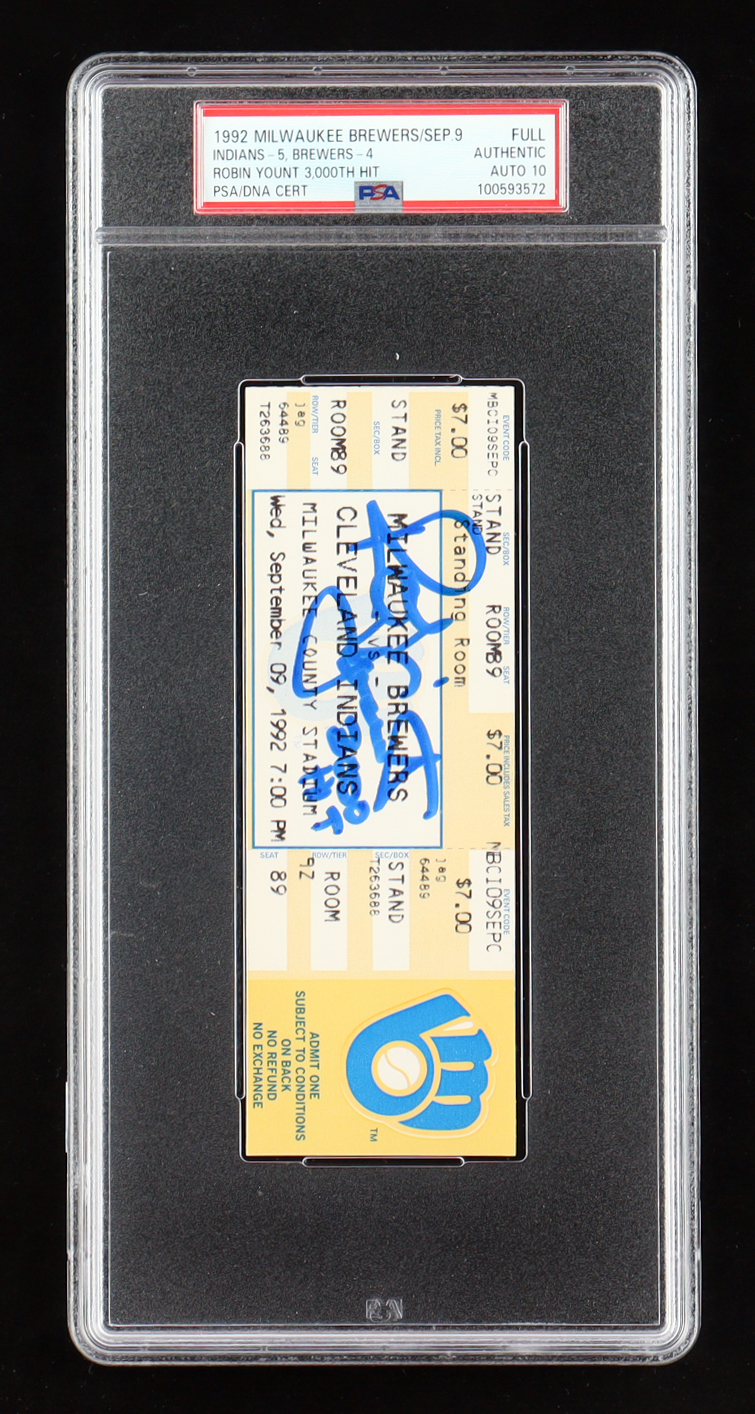 Robin Yount Signed 1992 Brewers Ticket Inscribed "3,000th Hit" (PSA | Autograph Graded PSA 10) at PristineAuction.com Robin Yount Signed 1992 Brewers Ticket Inscribed "3,000th Hit" (PSA | Autograph Graded PSA 10) at PristineAuction.com