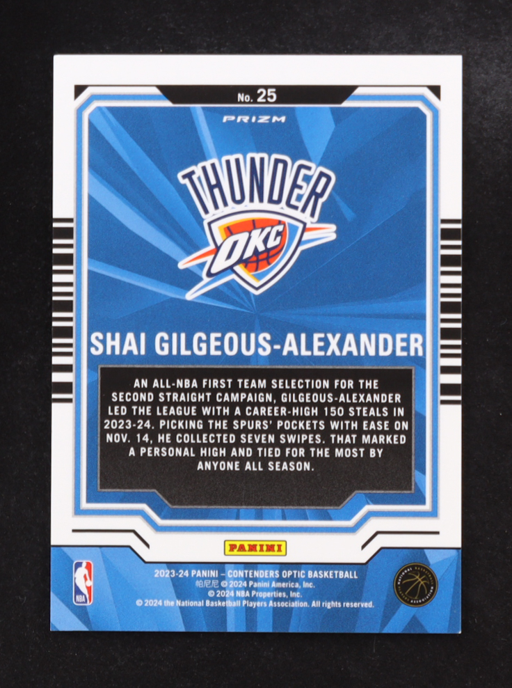 Shai Gilgeous-Alexander 2023-24 Panini Contenders Optic Playing the Numbers Game #25 at PristineAuction.com Shai Gilgeous-Alexander 2023-24 Panini Contenders Optic Playing the Numbers Game #25 at PristineAuction.com