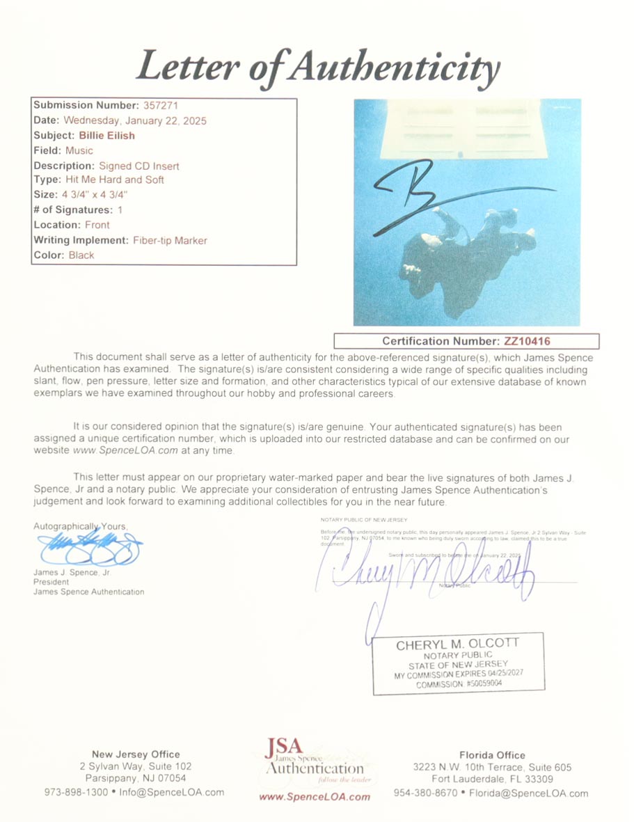 Billie Eilish Signed "Hit Me Hard And Soft" Custom Framed CD Insert Display With Disc (JSA) at PristineAuction.com Billie Eilish Signed "Hit Me Hard And Soft" Custom Framed CD Insert Display With Disc (JSA) at PristineAuction.com