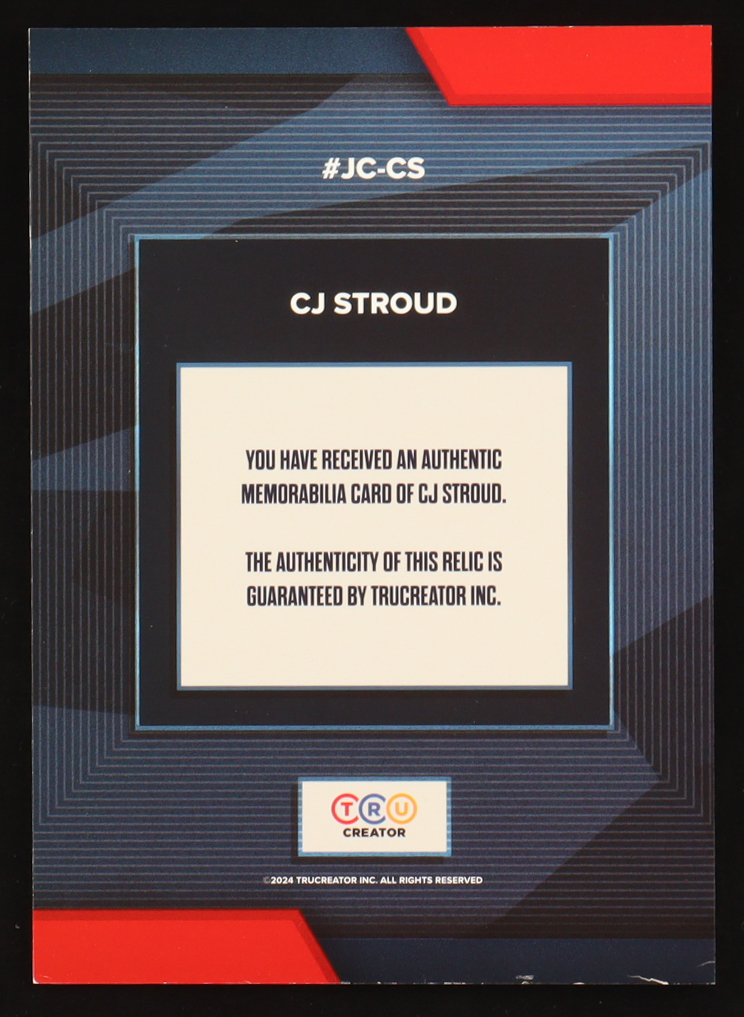C.J. Stroud 2024 TruSport Jumbo Trucreator Cracked Ice #9 #JC-CS JSY at PristineAuction.com C.J. Stroud 2024 TruSport Jumbo Trucreator Cracked Ice #9 #JC-CS JSY at PristineAuction.com