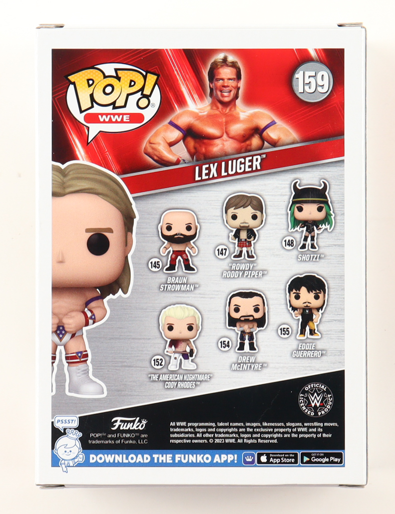 Lex Luger Signed WWE #159 Funko Pop! Vinyl Figure Inscribed "HOF 25" (Beckett) at PristineAuction.com Lex Luger Signed WWE #159 Funko Pop! Vinyl Figure Inscribed "HOF 25" (Beckett) at PristineAuction.com