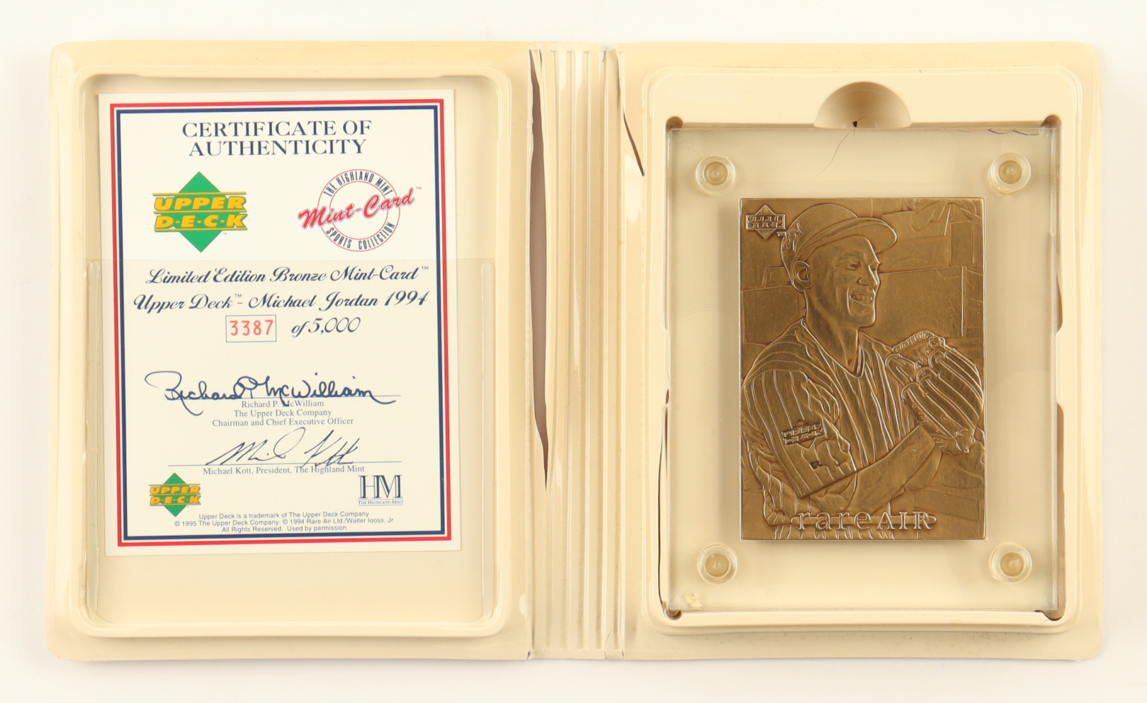 Michael Jordan 1994 Upper Deck Highland Mint "Rare Air" Bronze Mint-Card #3,388/5,000 RC at PristineAuction.com Michael Jordan 1994 Upper Deck Highland Mint "Rare Air" Bronze Mint-Card #3,388/5,000 RC at PristineAuction.com