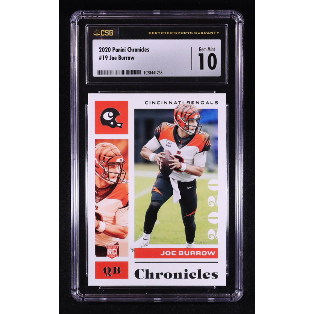 Joe Burrow 2020 Panini Chronicles #19 RC (CSG 10) at PristineAuction.com Joe Burrow 2020 Panini Chronicles #19 RC (CSG 10) at PristineAuction.com