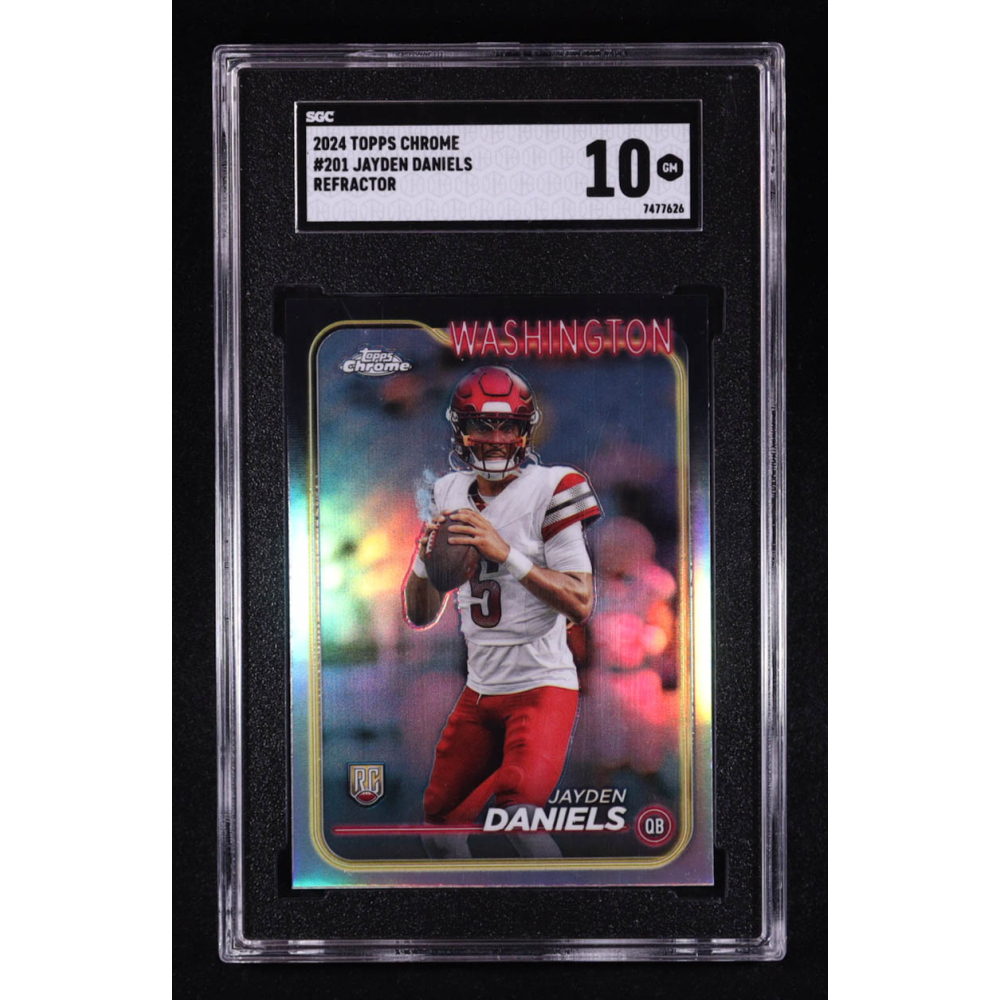 Jayden Daniels 2024 Topps Chrome Refractors #201 RC (SGC 10) at PristineAuction.com Jayden Daniels 2024 Topps Chrome Refractors #201 RC (SGC 10) at PristineAuction.com