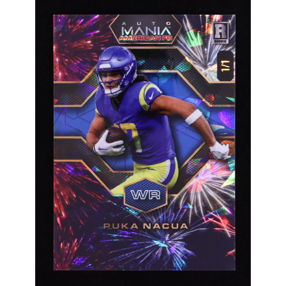Puka Nacua 2024 Wild Card Auto Mania American Crystal Fireworks Hololux #AMAHPPN #1/1 RC at PristineAuction.com