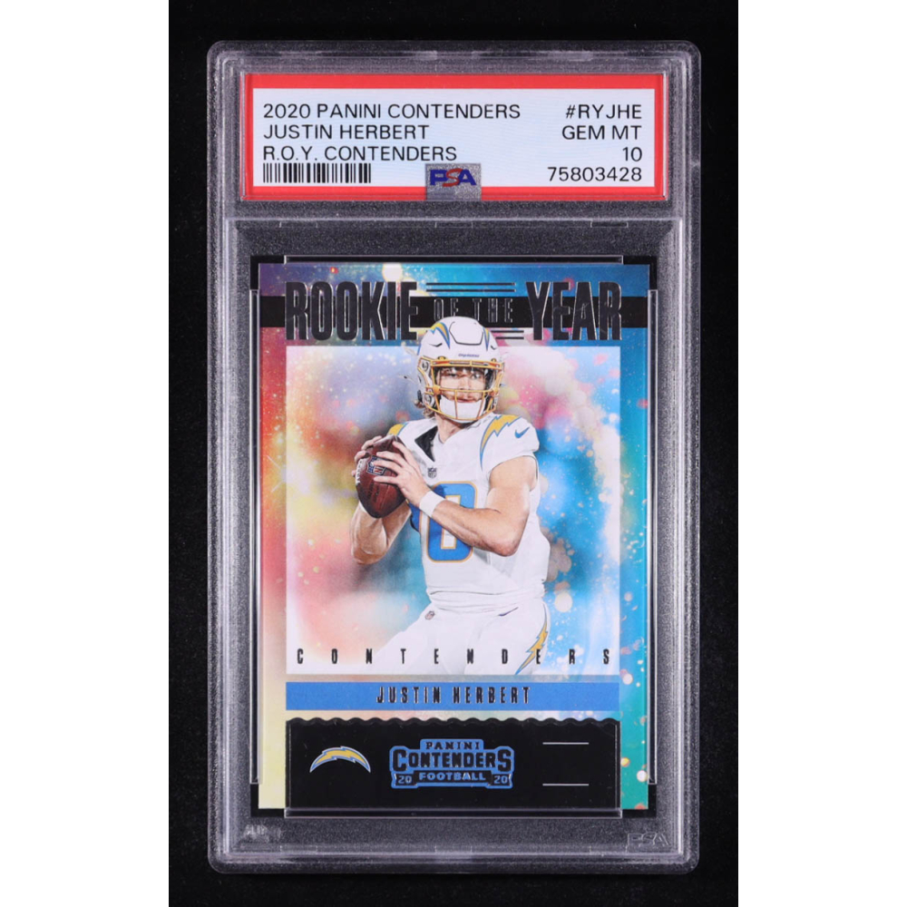 Justin Herbert 2020 Panini Contenders Rookie of the Year Contenders #14 RC (PSA 10) at PristineAuction.com Justin Herbert 2020 Panini Contenders Rookie of the Year Contenders #14 RC (PSA 10) at PristineAuction.com