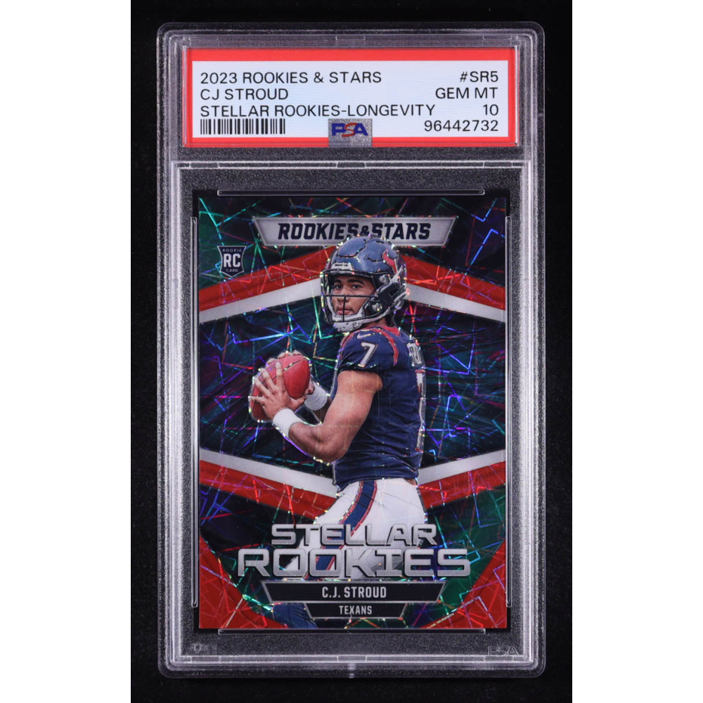 CJ Stroud 2023 Rookies and Stars Stellar Rookies Longevity #5 RC (PSA 10) at PristineAuction.com CJ Stroud 2023 Rookies and Stars Stellar Rookies Longevity #5 RC (PSA 10) at PristineAuction.com