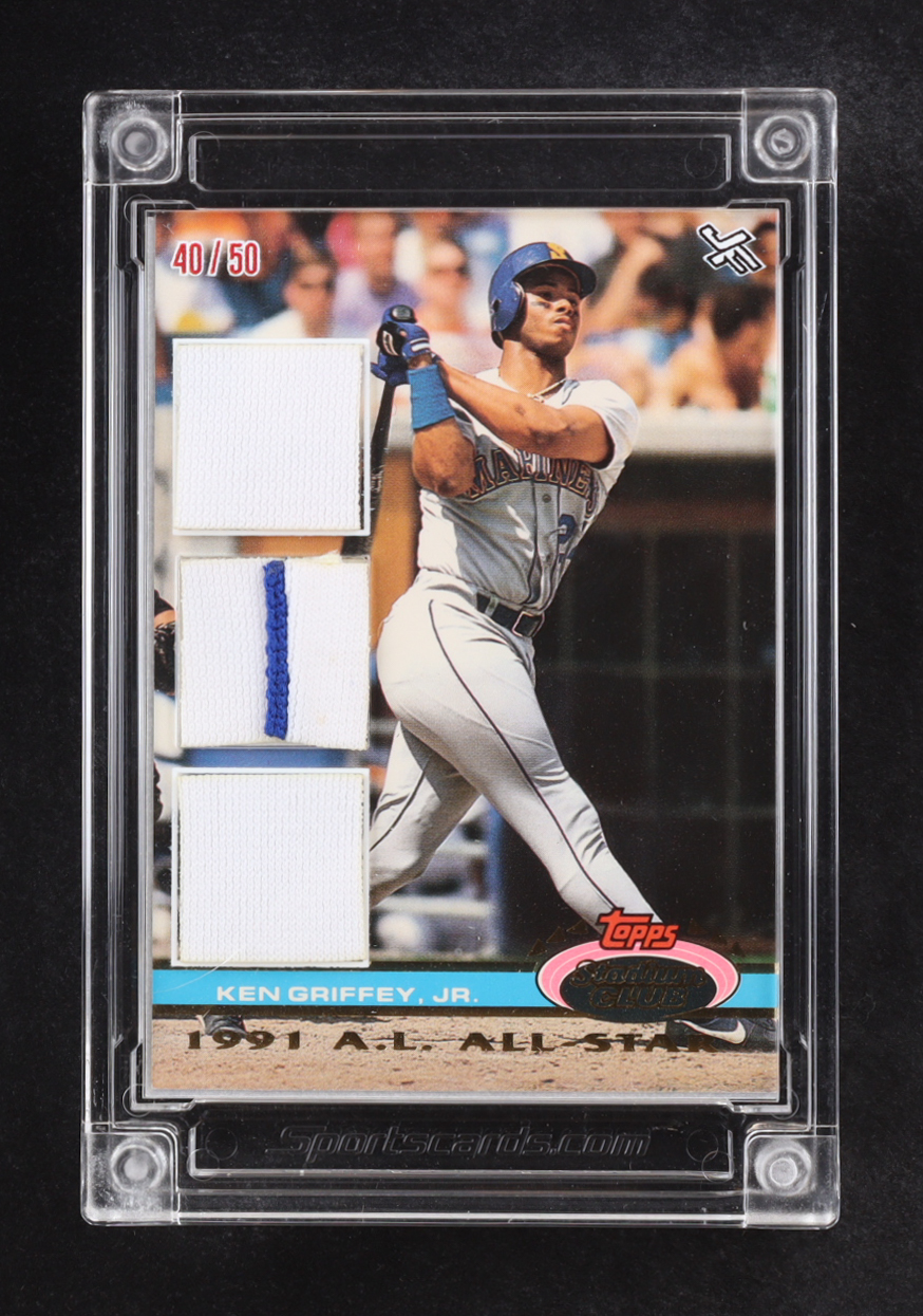 Ken Griffey Jr. 2022 Jersey Fusion Topps Triple Patch Stadium Club #KGJ97 #40/50 at PristineAuction.com Ken Griffey Jr. 2022 Jersey Fusion Topps Triple Patch Stadium Club #KGJ97 #40/50 at PristineAuction.com