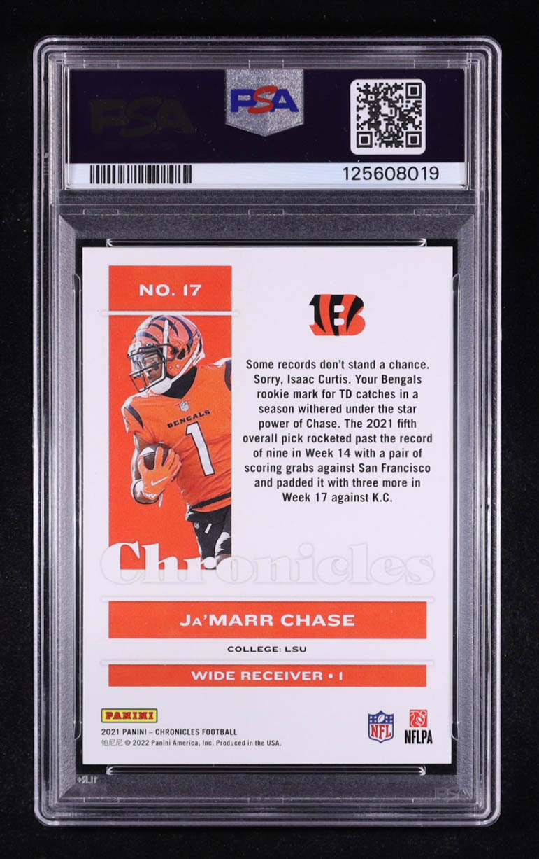 Ja'Marr Chase 2021 Panini Chronicles #17 RC (PSA 10) at PristineAuction.com Ja'Marr Chase 2021 Panini Chronicles #17 RC (PSA 10) at PristineAuction.com