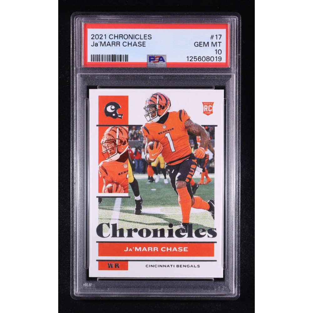 Ja'Marr Chase 2021 Panini Chronicles #17 RC (PSA 10) at PristineAuction.com Ja'Marr Chase 2021 Panini Chronicles #17 RC (PSA 10) at PristineAuction.com