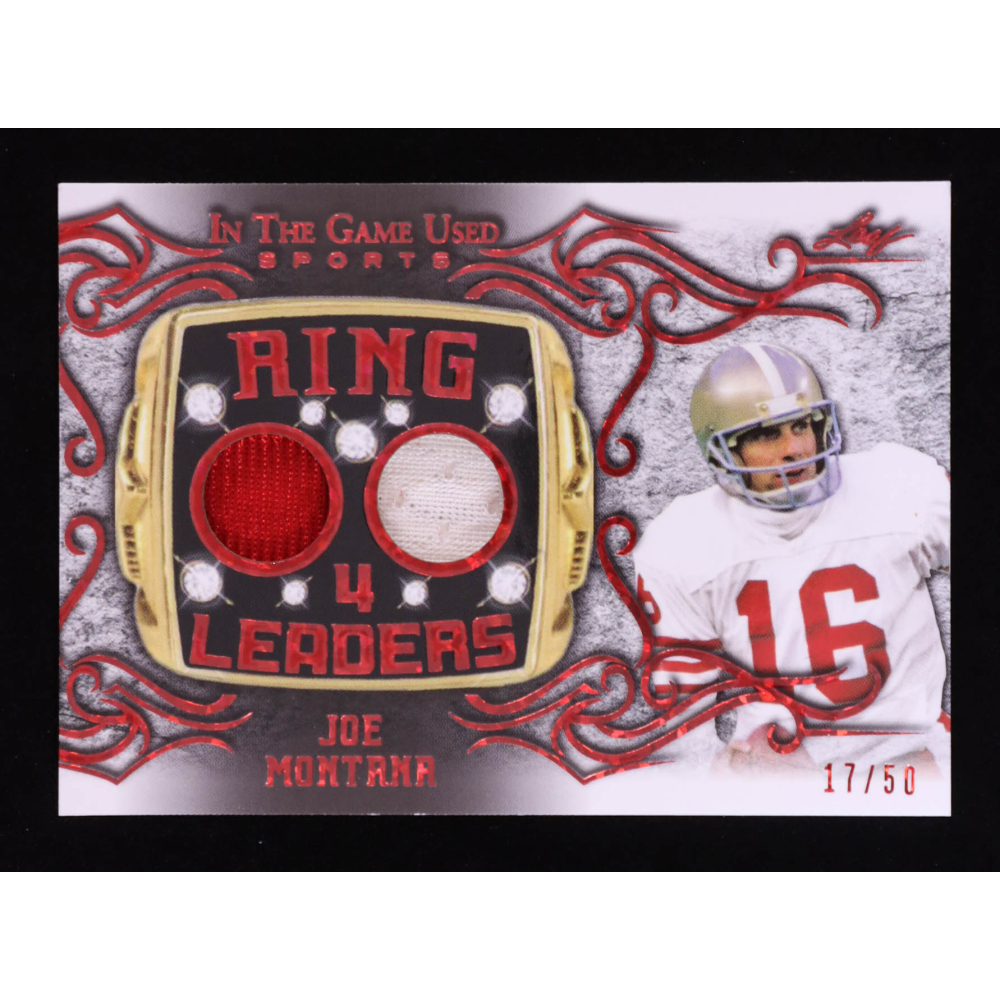 Joe Montana 2022 Leaf ITG Used Sports Ring 4 Leaders Crystal Red Materials #RL15 #17/50 at PristineAuction.com