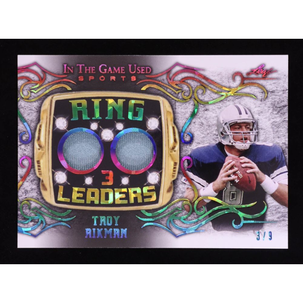 Troy Aikman 2022 Leaf ITG Used Sports Ring 3 Leaders Crystal Rainbow Materials #RL36 #3/9 at PristineAuction.com