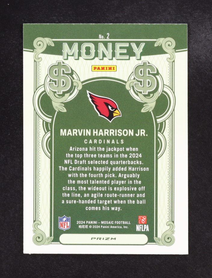 Marvin Harrison Jr. 2024 Panini Mosaic Money #2 RC at PristineAuction.com Marvin Harrison Jr. 2024 Panini Mosaic Money #2 RC at PristineAuction.com
