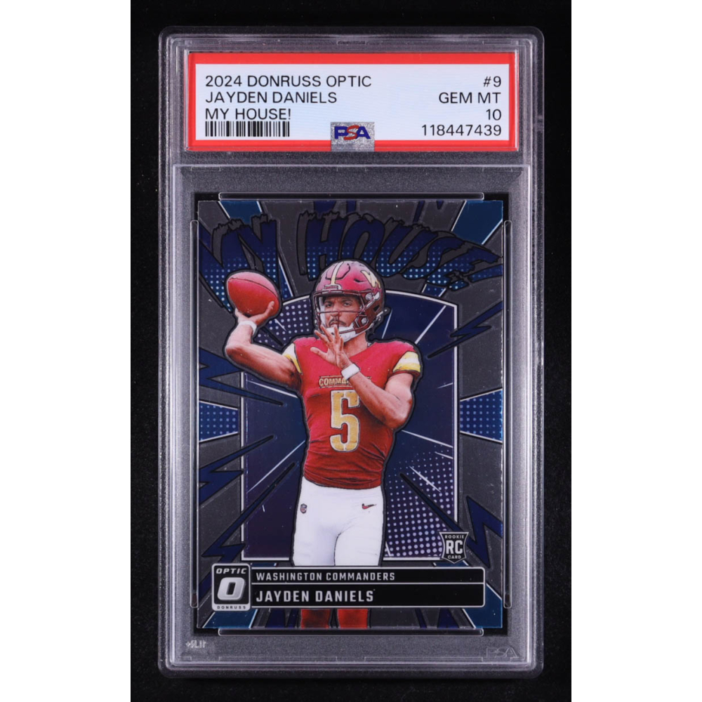 Jayden Daniels 2024 Donruss Optic My House #9 RC (PSA 10) at PristineAuction.com Jayden Daniels 2024 Donruss Optic My House #9 RC (PSA 10) at PristineAuction.com